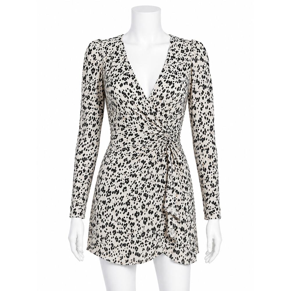 Zara Animal Print Ruched Mini Wrap Dress – Long Sleeve – Size M